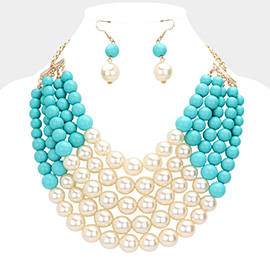 Chunky Multi Strand Pearl Bib Necklace