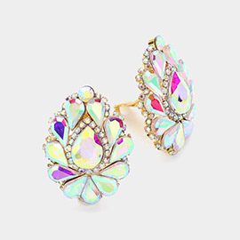 Teardrop Crystal Cluster Clip on Evening Earrings