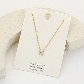 -N- CZ Stone Paved Monogram Pendant Necklace