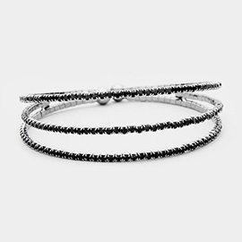 3Rows Split Layered Rhinestone Cuff Bracelet