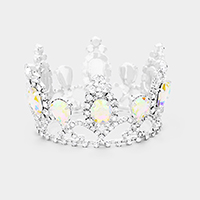 Crystal Oval Accented Rhinestone Pave Mini Crown Tiara