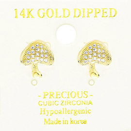 14K Gold Dipped Hypoallergenic CZ Stone Paved Mushroom Stud Earrings