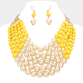 Chunky Multi Strand Pearl Bib Necklace