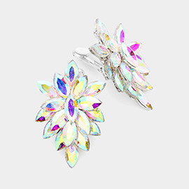 Marquise Crystal Cluster Clip on Evening Earrings