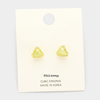Gold Dipped Cubic Zirconia Triangle Stud Earrings