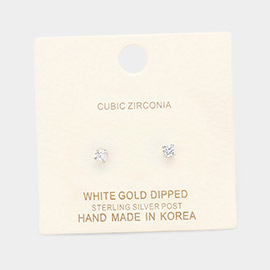 White Gold Dipped 3mm Cubic Zirconia Round Stud Earrings