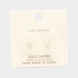 Gold Dipped 3mm Cubic Zirconia Square Stud Earrings