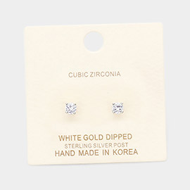 White Gold Dipped 4mm Cubic Zirconia Round Stud Earrings