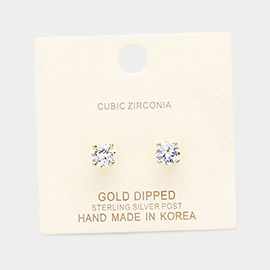 Gold Dipped 6mm Cubic Zirconia Round Stud Earrings
