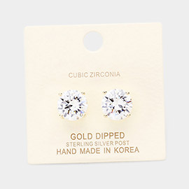 Gold Dipped 11mm Cubic Zirconia Round Stud Earrings