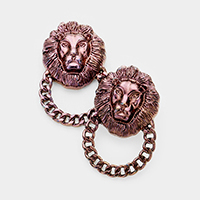 Lion Accented Chain Knocker Earrings