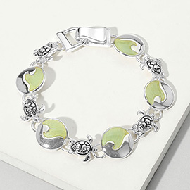 Sea Glass Metal Turtle Link Magnetic Bracelet