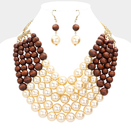 Chunky Multi Strand Pearl Bib Necklace