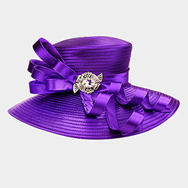 Large Satin Braid Hat with Stoned Bow