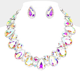 Crystal Rhinestone Trim Teardrop  Collar Evening Necklace
