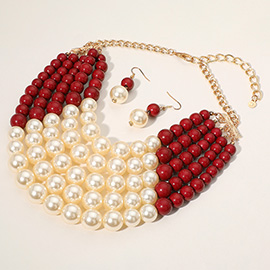 Chunky Multi Strand Pearl Bib Necklace