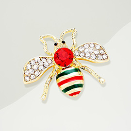 Round Crystal Honey Bee Brooch
