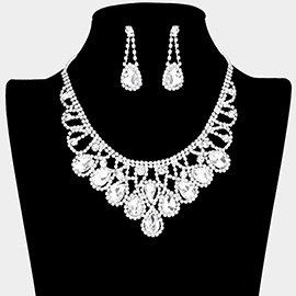 Crystal Teardrop Rhinestone Pave Evening Necklace