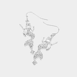 Crystal Paved Metal Mermaid Dangle Earrings