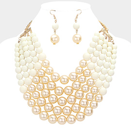 Chunky Multi Strand Pearl Bib Necklace