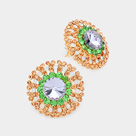 Crystal Round Evening Clip on Earrings