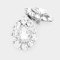 Crystal Round Trimmed Teardrop Clip On Evening Earrings