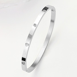 Stainless Steel Crystal Embellished Bangle Bracelet
