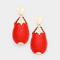 Thread Oval Metal Leaf Drop Earrings