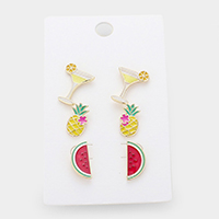 3Pairs - Enamel Fruit Cocktail Stud Earrings