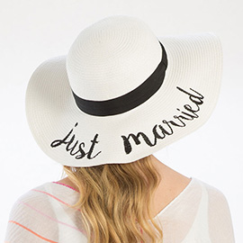 'Just Married' Embroidery Straw Floppy Sun Hat