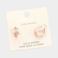 Gold Dipped Cubic Zirconia Crisecross Huggie Earrings