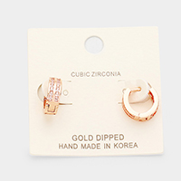 Gold Dipped Cubic Zirconia Huggie Hoop Earrings