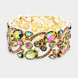 Glass Crystal Oval Butterfly Stretch Evening Bracelet