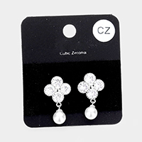 Cubic Zirconia Floral Pearl Stud Earrings