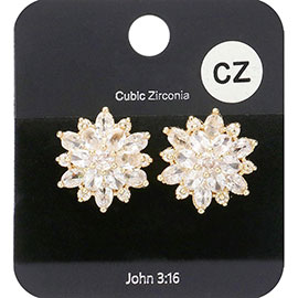 Cubic Zirconia Floral Stud Evening Earrings