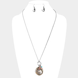 Metal Mermaid Round Pendant Whale Tail Charm Necklace