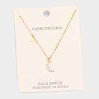 Gold Dipped Cubic Zirconia Moon Star Pendant Necklace