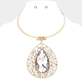 Teardrop Centered Bubble Stone Cluster Choker Evening Necklace