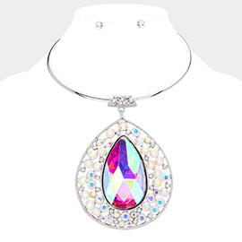 Teardrop Centered Bubble Stone Cluster Choker Evening Necklace