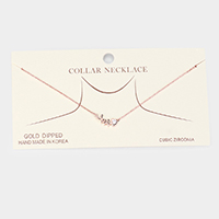 Gold Dipped Cubic Zirconia Fishbone Pendant Necklace