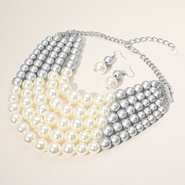 Chunky Multi Strand Pearl Bib Necklace