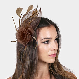 Feather & Mesh Flower Hair Pinch Clip / Brooch