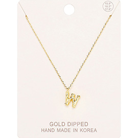 -W- Gold Dipped Monogram Metal Pendant Necklace