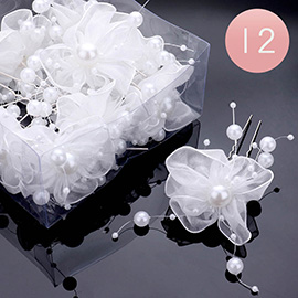12PCS - Round Crystal Fabric Pearl Floral Hair Comb Pins
