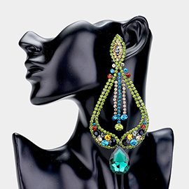 Oversized Pave Glass Teardrop Chandelier Evening Earrings