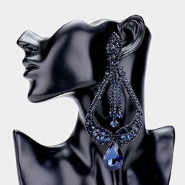 Oversized Pave Glass Teardrop Chandelier Evening Earrings