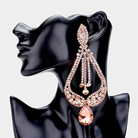Oversized Pave Glass Teardrop Chandelier Evening Earrings