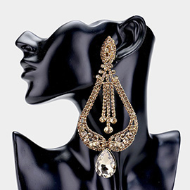 Oversized Pave Glass Teardrop Chandelier Evening Earrings