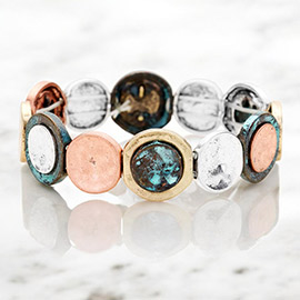 Burnished Metal Round Stretch Bracelet