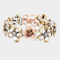 Burnished Metal Flower Stretch Bracelet